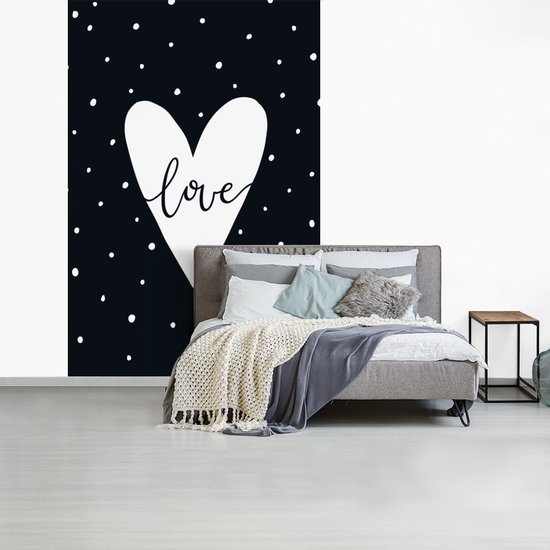 Fond d' écran - peinture murale Papier peint photo - illustration pour enfants d'un coeur avec des points et la citation d' amour - Largeur 225 cm x hauteur 350 cm