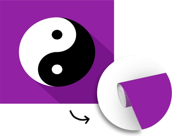 Papier peint photo vinyle - Une illustration du logo Yin et Yang avec un fond violet largeur 280 cm x hauteur 280 cm - Tirage photo sur papier peint (disponible en 7 tailles)