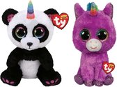 Ty - Knuffel - Beanie Buddy - Paris Panda & Rosette Unicorn
