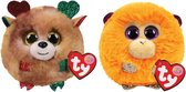 Ty - Knuffel - Teeny Puffies - Christmas Reindeer & Coconut Monkey