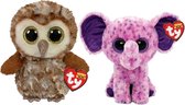 Ty - Knuffel - Beanie Boo's - Percy Owl & Eva Elephant