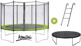 KANGUI TWIN trampoline Ø 360 cm - Groen - met veiligheidsnet, ladder, beschermhoes