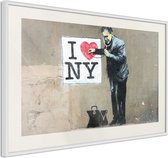 Ingelijste Poster - Banksy: I Heart NY Witte lijst met passe-partout