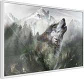 Ingelijste Poster - Huilende Wolf in de bergen, Witte lijst