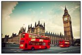 Karakteristieke rode dubbeldekker voor de Big Ben in Londen - Foto op Akoestisch paneel - 120 x 80 cm