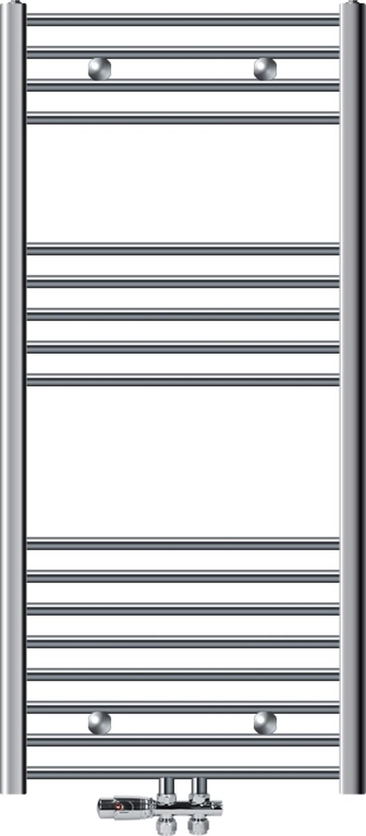 Badkamerradiator Sahara 600x1200 mm chroom recht met middenaansluiting en vloeraansluitset