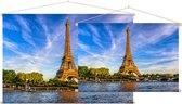 De Eiffeltoren en de Seine bij zonsondergang in Parijs - Foto op Textielposter - 120 x 80 cm