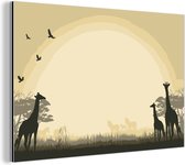 Wanddecoratie Metaal - Aluminium Schilderij Industrieel - Een illustratie van een Afrikaanse safari als achtergrond met giraffen - 60x40 cm - Dibond - Foto op aluminium - Industriële muurdecoratie - Voor de woonkamer/slaapkamer
