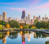 De sfeervolle Chicago skyline vanaf Lincoln Park - Fotobehang (in banen) - 350 x 260 cm