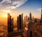 Skyline van Dubai met de Burj Khalifa bij zonsopgang - Fotobehang (in banen) - 250 x 260 cm