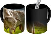 Magische Mok - Foto op Warmte Mok - Een stier in een groen veld met een berggebied - 350 ML