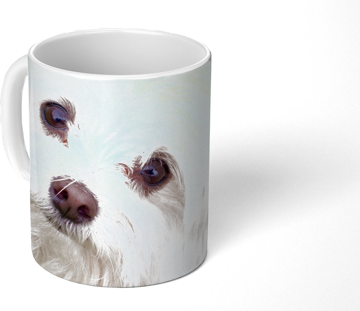 Mok - Koffiemok - Maltezer hond kijkt naar boven - Mokken - 350 ML - Beker - Koffiemokken - Theemok