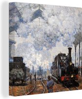 Canvas Schilderij La Gare Saint-Lazare, de aankomst van een trein - Claude Monet - 90x90 cm - Wanddecoratie