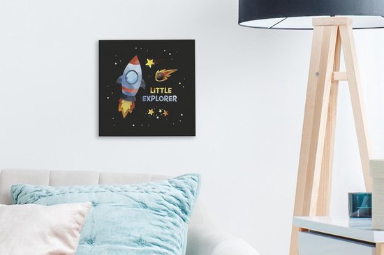 Toile Peinture Proverbes - Espace - 'Petit explorateur' - Citations - Garçons - Kids - Enfant - Enfants - 20x20 cm - Décoration murale