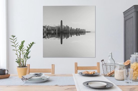 Tableau sur toile Hong Kong - Mer - Zwart - Wit - 90x90 cm - Décoration murale