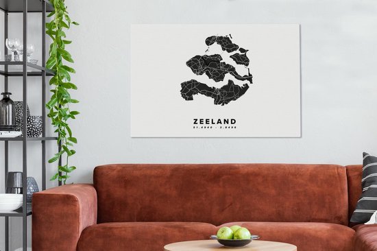 Peinture sur toile 140x90 cm - Décoration murale Zélande - Nederland - Carte routière - Wit - Décoration murale salon - Décoration chambre - Accessoires de chambre - Peintures