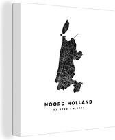 Canvas Schilderij Noord-Holland - Nederland - Plattegrond - 20x20 cm - Wanddecoratie