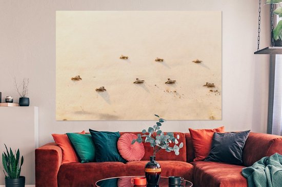 Canvas schilderij 180x120 cm - Wanddecoratie Baby schildpadden fotoprint - Muurdecoratie woonkamer - Slaapkamer decoratie - Kamer accessoires - Schilderijen