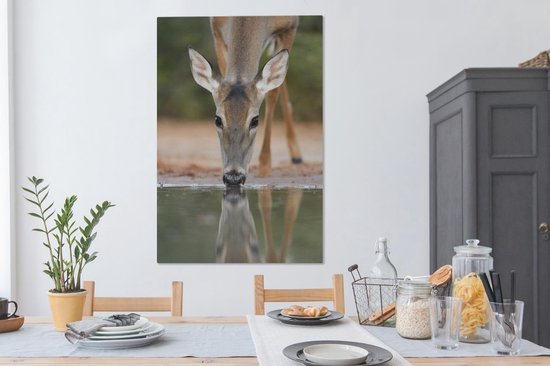 Toile de cerf à boire 80x120 cm - Tirage photo sur toile (Décoration murale salon / chambre) / Peintures sur toile Animaux