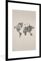 Fotolijst incl. Poster - Wereldkaart - Houten plank - Grijs - 80x120 cm - Posterlijst