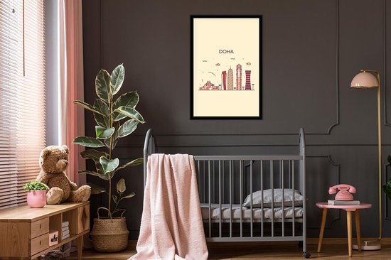 Poster in lijst - Fotolijst 60x90 cm - Posters - Skyline - Qatar - Doha - Posterlijst zwart - Decoratie - Wanddecoratie woonkamer - Muurdecoratie slaapkamer