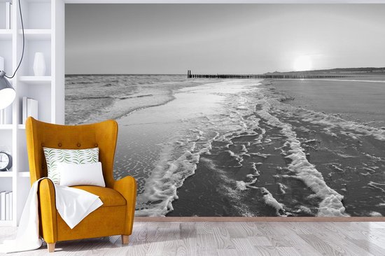 Papier peint - Papier peint photo peints La plage de Domburg - noir et blanc - Largeur 360 cm x hauteur 240 cm