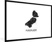 Cadre photo avec affiche - Flevoland - Carte - Zwart - Wit - 90x60 cm - Cadre pour affiche