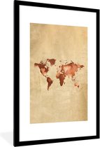 Fotolijst incl. Poster - Wereldkaart - Hart - Papyrus - 60x90 cm - Posterlijst