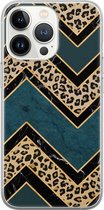 iPhone 13 Pro hoesje siliconen - Luipaard zigzag - Soft Case Telefoonhoesje - Luipaardprint - Transparant, Multi