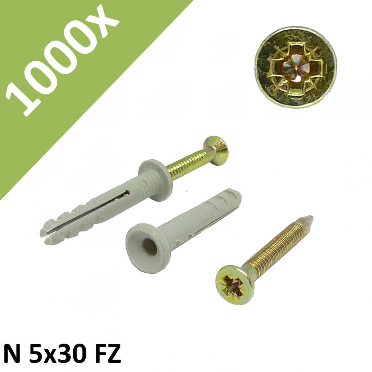 Fischer N 5x30 FZ # 50338 - Kunststof slagplugschroef voorgemonteerd - 1000x