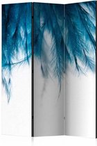 Vouwscherm - Blauwe veren  135x172cm gemonteerd geleverd, dubbelzijdig geprint (kamerscherm)