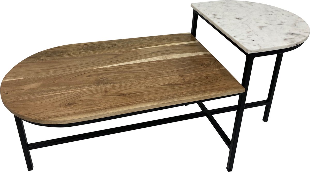Moods salontafel ovaal acacia en marmer - 120x50x60 cm