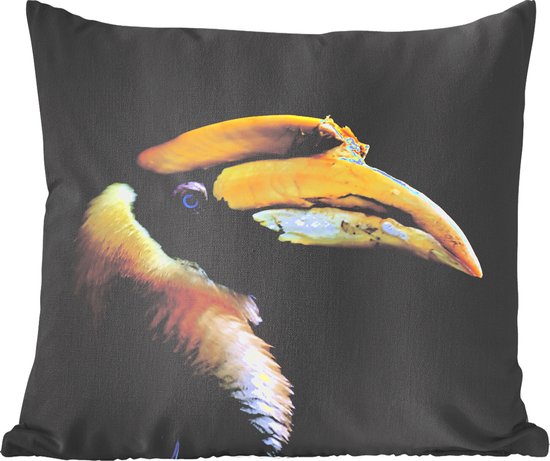Sierkussens - Kussen - Grote Indische Hornbill op zwarte achtergrond -  50x50 cm -... | bol.com