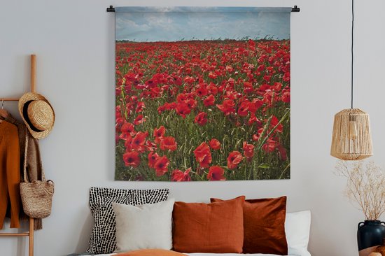 Tenture murale - Tapisserie murale - Une prairie pleine de coquelicots - 150x150 cm - Tapisserie murale