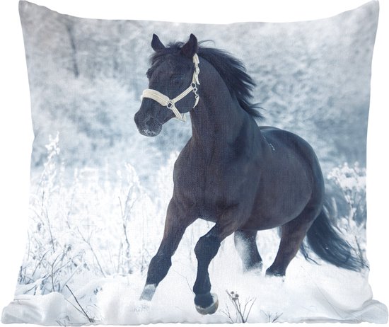 Sierkussen - Paard Sneeuw Bos - Bruin - 45 Cm X 45 Cm