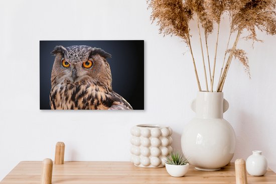 Peinture sur toile Un gros plan d'un hibou marron - 30x20 cm - Décoration murale Art