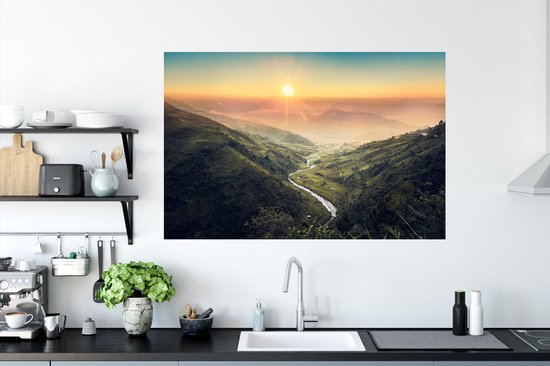 Stickers muraux - Film autocollant - Paysage d'Indonésie au lever du soleil - 120x80 cm - Film adhésif - Stickers muraux chambre d'enfant - Papier peint autocollant - Papier peint autocollant - Film autocollant