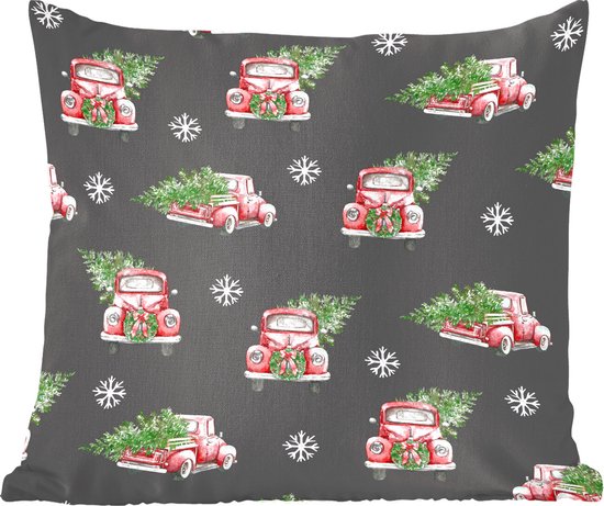 Sierkussens - Kussentjes Woonkamer - 45x45 cm - Auto - Kerstboom - Patronen - Kerstversiering - Kerstdecoratie voor binnen - Woonkamer