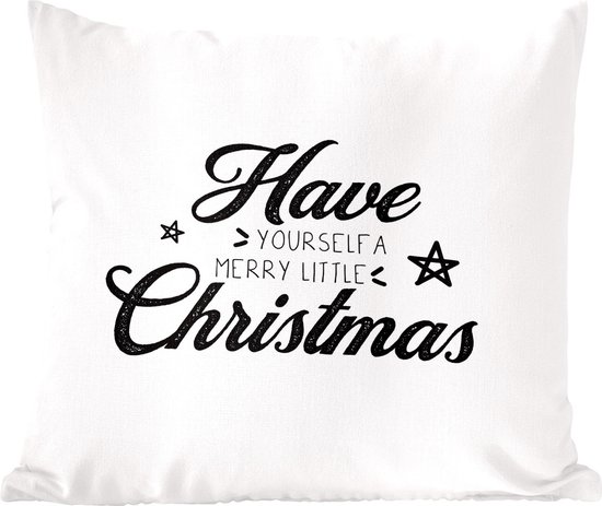 Sierkussens - Kussentjes Woonkamer - 60x60 cm - Kerst - Quotes - Have yourself a merry little Christmas - Spreuken - Kerstversiering - Kerstdecoratie voor binnen - Woonkamer
