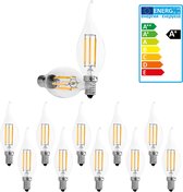 ECD Germany Pak van 10 LED Surge Candle Filament E14 6W - Warm wit 2800K - 606 lumen - 120° stralingshoek - AC 220-240V - vervangt 30W gloeilamp - Vintage Retro - Light Bulb Lamp L