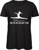 Sparkle&Dream - T-Shirt \'Believe you can\' Zwart - maat 116 - voor turnen en gymnastiek