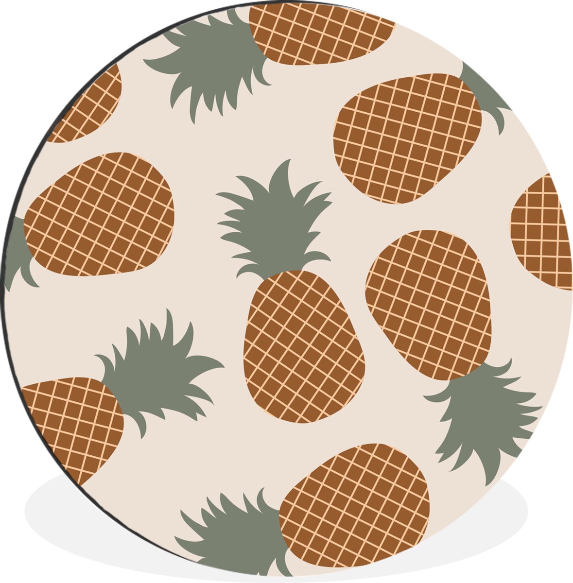 WallCircle - Wandcirkel - Muurcirkel - Fruit - Pastel - Ananas - Patronen - Aluminium - Dibond - 60x60 cm - Binnen en Buiten