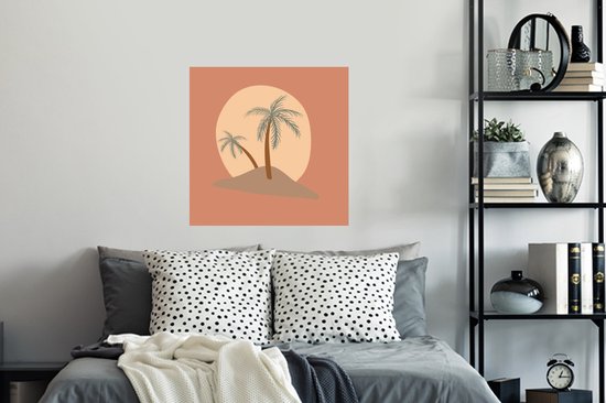 Muurstickers - Sticker Folie - Palmboom - Zon - Pastel - Zomer - 50x50 cm - Plakfolie - Muurstickers Kinderkamer - Zelfklevend Behang - Zelfklevend behangpapier - Stickerfolie