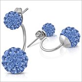 Aramat jewels ® - Shamballa dubbele oorstekers saffier blauw zilverkleurig staal 6mm 10mm