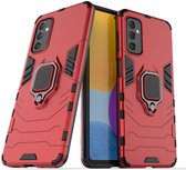 Samsung Galaxy M52 Hoesje - MobyDefend Dubbelgelaagde Pantsercase Met Standaard - Rood - GSM Hoesje - Telefoonhoesje Geschikt Voor: Samsung Galaxy M52