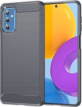 Samsung Galaxy M52 Hoesje - MobyDefend TPU Gelcase - Geborsteld Metaal + Carbonlook - Grijs - GSM Hoesje - Telefoonhoesje Geschikt Voor Samsung Galaxy M52