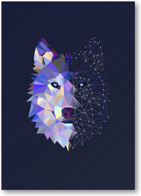 Abstracte Wolf - A2 Poster Staand - 42x59cm - Minimalist - Dieren