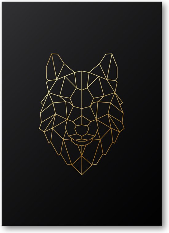 Minimalist Wolf - Goud - 50x70 Poster Staand - Dieren