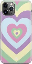 Retro Heart Pastel - iPhone Transparant Case - Hoesje met hartje pastel kleuren - Blauw / Paars / Roze / Groen - Siliconen hoesje geschikt voor iPhone 12 Pro