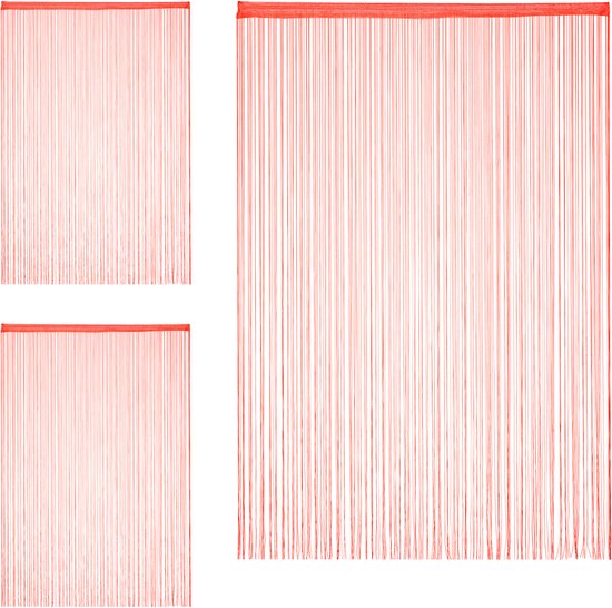 Relaxdays 3x rideau en fil - mèches de rideau de porte - rideau à franges - 145 x 245 cm - rouge